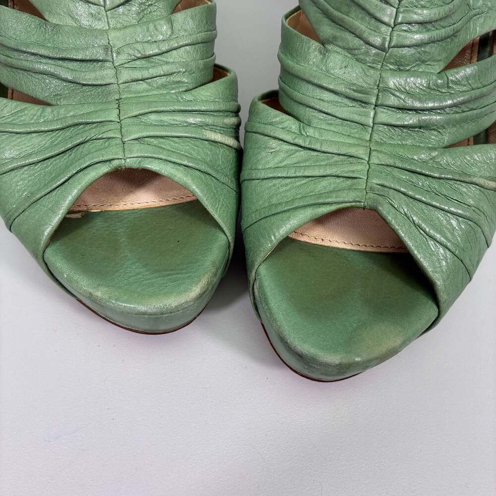 Prada Green Ruched Leather Platform Slingback Sandals Size 38 - Picture 2 of 13